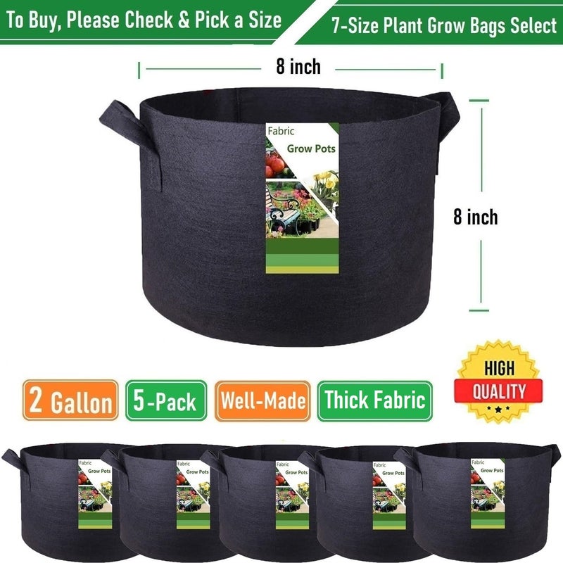 Tespher 5-Pack 2 Gallon Thickened Plant Grow Bags (8x8 inch) Garden Bags Fabric Plant Pots for Flower Pots,Herbs Veggies Planter Bag,Garden Pot,Barrel Planter,Plant Container,Nursery Bag with Gardening Gloves - Image 4
